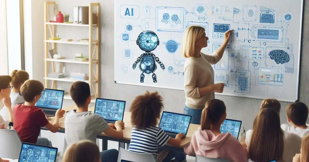 teacher writing on chalkboard in classroom